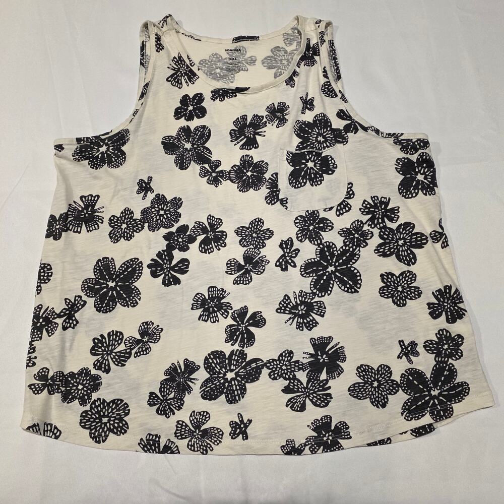 Sonoma XXL 100% Cotton Black and Off White Womens Tank Shirt